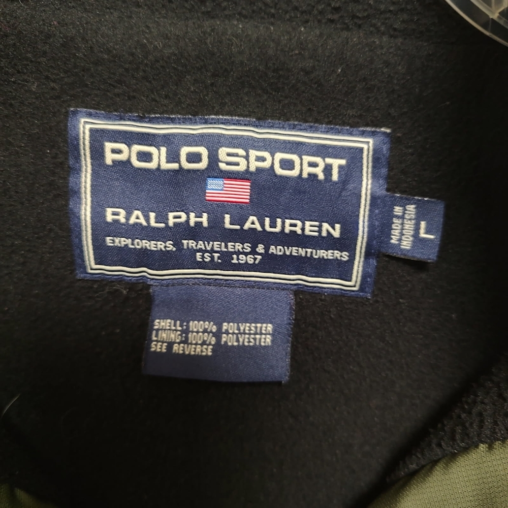 Polo Sport Puffer Vintage 90s Windbreaker with Fleece Lining Pockets XL Olive - Picture 6 of 12